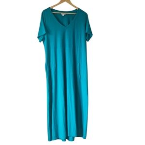 J. Jill V Neck Pima Cotton Blend Relaxed Fit Maxi Dress, Jade Green, Size 1X